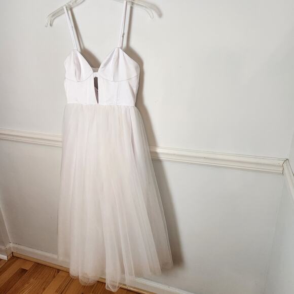 New Fame & Partners Venice Dress Sz 4 Women Tulle White Midi Balletcore Princess - Picture 3 of 11